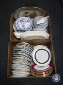 Two boxes containing a large quantity of assorted antique and later dinner wares