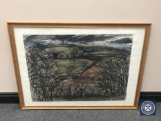 Donald James White : Valley Landscape, watercolour, 84 cm x 59 cm, framed.