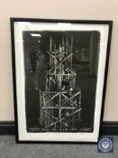 Donald James White : War Tower, monoprint, 51 cm x 77 cm, framed.
