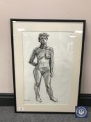 Donald James White : Carol, charcoal, 35 cm x 54 cm, framed.