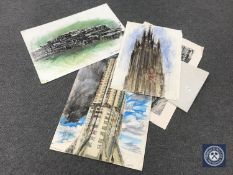 Donald James White : Four watercolour and colour chalk drawings, St.