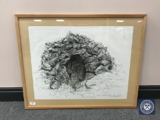 Donald James White : La Mer de Rochers, charcoal, 65 cm x 50 cm, framed.
