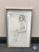 Donald James White : Valerie, pencil and ink, 23 cm x 41 cm, framed.