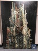 Donald James White : War Tower, oil on canvas, 147 cm x 212 cm.