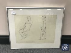 Donald James White : Side portrait of two figures, '62 / 63', pencil, 38 cm x 28 cm, framed.