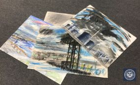 Donald James White : Four watercolour and colour chalk drawings, Steel Works Teesmouth, etc,