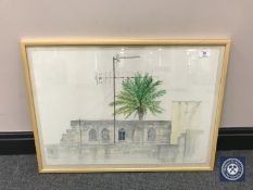Donald James White : Rhodes old town, watercolour, 64 cm x 45 cm, framed.