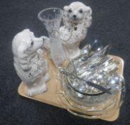 A silver lidded cut glass fruit bowl together with assorted glass ware,