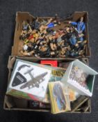 A box containing vintage toys including modelling kits and die cast vehicles together with a box