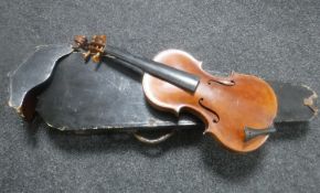 A Czechoslovakian made Nicolaus Amatus copy violin, in coffin case. Back length 14.5 inches.