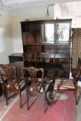 A ten-piece inlaid mahogany dining room suite comprising of display unit,