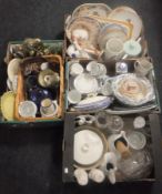 Four boxes of miscellaneous china including dinner and tea ware, glass ware,