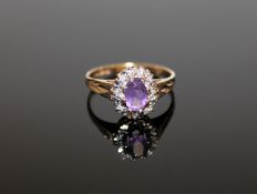 A 9ct gold amethyst and diamond ring,