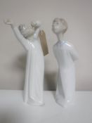 Two Lladro figures, Boy Awakening and Boy Whistling,