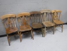 Five miscellaneous antique pine kitchen chairs