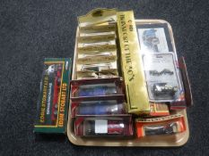 A tray containing boxed die cast vehicles including Lledo Days Gone By,