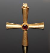 A fine Byzantine Empire gold cross/crucifix with set with a cabochon garnet,
