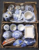 Two boxes of blue and white china,