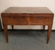 An early 20th century continental mahogany marble topped serving table,