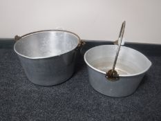 Two aluminium jam pans