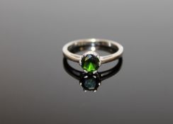 A 9ct white gold green diopside solitaire ring, size N.