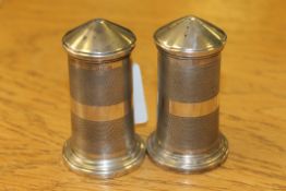 A pair of silver pillar box condiments, Birmingham 1936,