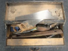 A 20th century pine joiner's tool box containing hand tools