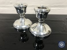 A pair of silver squat candlesticks, height 6.