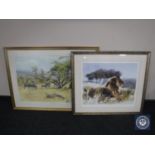 A gilt framed Donald Grant signed print - Zebra grazing and a signed limited edition print of a