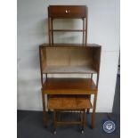 A 20th century teak side table, teak storage shelves,