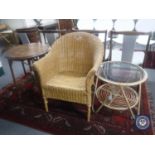 A bamboo and wicker armchair,