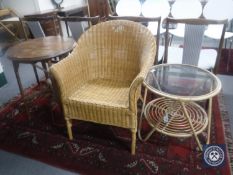 A bamboo and wicker armchair,