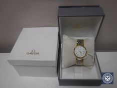 An Omega Gentleman's quartz stainless steel two-tone wrist watch,
