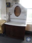 An antique mahogany marble topped washstand (no mirror)