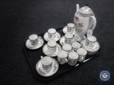A Wedgwood Kutani Crane coffee pot and twelve matching coffee cans and saucers