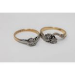 An 18ct gold diamond solitaire ring and an 18ct gold diamond crossover ring