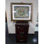 A two drawer filing chest and a tapestry fire screen
