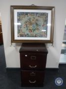 A two drawer filing chest and a tapestry fire screen