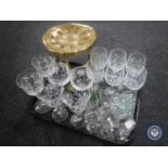 A tray of assorted glass ware - crystal wine glasses,