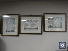 Four mahogany framed maps - Durham, Sussex,