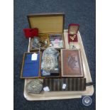 A tray containing several boxes of costume jewellery, watches etc.