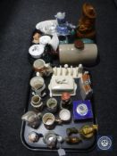 Two trays of assorted china-- Toby jugs, Lurpak pieces, Wade figures,
