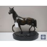 A bronze figure of a horse on marble base