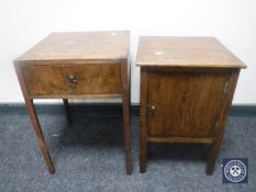 An oak pot cupboard and a Victorian side table
