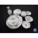 A tray of fifteen pieces of Shelley Wild Flowers tea china, Aynsley vase and dishes,