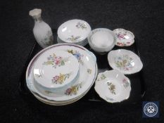 A tray of fifteen pieces of Shelley Wild Flowers tea china, Aynsley vase and dishes,