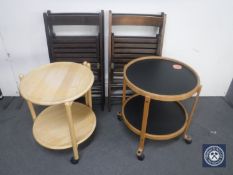 Two two-tier trolleys and four folding kitchen chairs