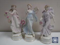 Three Wedgwood The Dancing Hours Floral Collection figures, numbers 1857 of 7500,