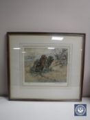 An oak framed limited edition hand-coloured etching of two setters after Henry Wilkinson, no.