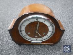 A walnut cased Smiths mantel clock with pendulum and key